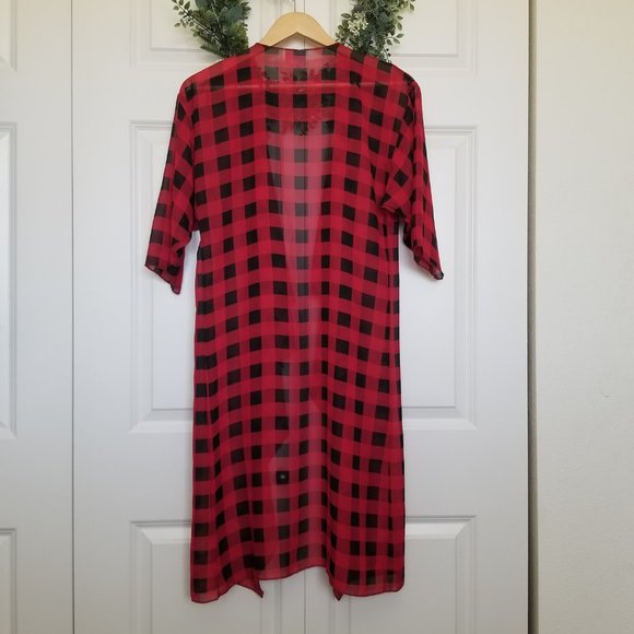 Lularoe Shirley Kimono Buffalo Check Chiffon- Size Small - Picture 2 of 6